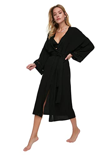 TRENDYOL Damen Lace Belt & Stripe spitze g rtelte kimono kaftan, Schwarz, XL EU von TRENDYOL