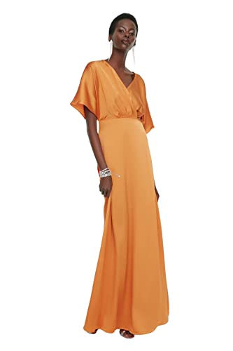 Trendyol Damen Women line Evening Dress Maxi A-Linie Relaxed Fit Woven Abendkleid, Orange, 62 von TRENDYOL