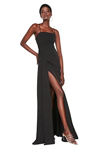 TRENDYOL Damen Slit Dekollete Abendkleid und Staffelungskleid Formal Night Out Dress, Schwarz, 34 von TRENDYOL