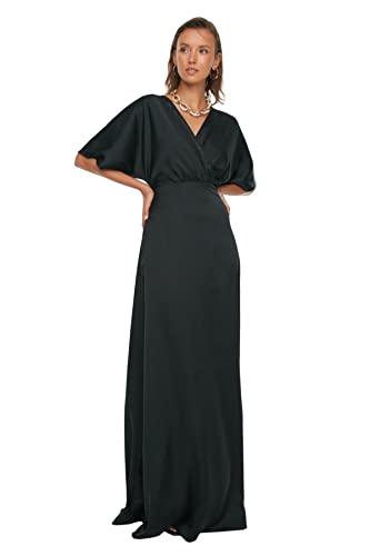 Trendyol Damen Maxi A-line Regular Fit Woven Evening Dress Kleid, Schwarz, 68 von TRENDYOL