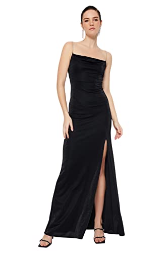 TRENDYOL Damen Women Fitted Knit Evening Dress Maxi Shift Tailliertes Strick-Abendkleid, Schwarz, 40 von TRENDYOL