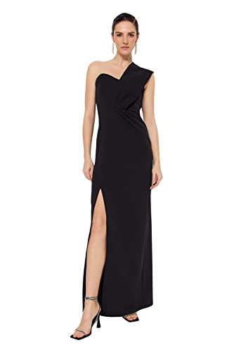Trendyol Damen Maxi Shift Regular Fit Woven Maxikleid, Normale Passform, gewebtes Abendkleid, Schwarz, 38 von TRENDYOL