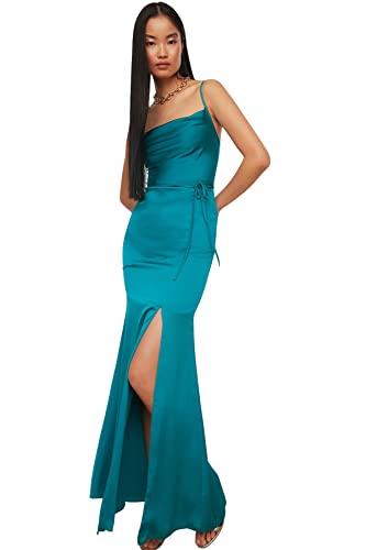 Trendyol Damen Women Regular fit Woven Evening Dress Maxi Shift Normal geschnittenes, gewebtes Abendkleid, Emerald, 62 von TRENDYOL