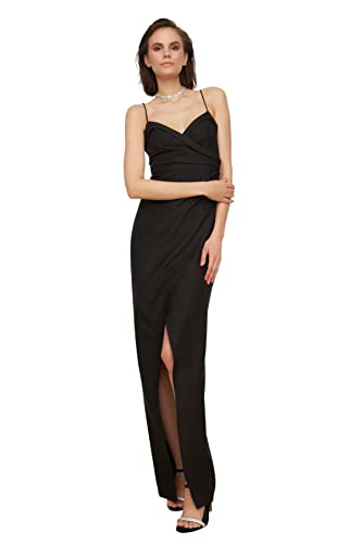 TRENDYOL Damen Maxi-Wickelkleid, enganliegend, gewebtes Abendkleid, Schwarz, 32 EU von TRENDYOL