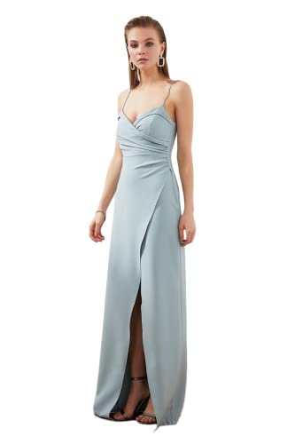 Trendyol Damen Maxi-Wickelkleid, enganliegend, gewebtes Abendkleid, grau-Mint, 62 von TRENDYOL