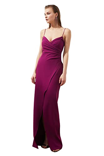 TRENDYOL Damen Women Fitted Woven Evening Dress Maxi Wrapover Tailliertes, gewebtes Abendkleid, Pflaume, 36 von TRENDYOL