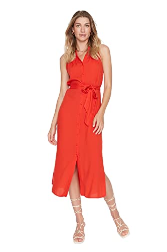 Trendyol Damen Women line Woven Dress Midi A-Linie Regular Fit Webkleid, Red, 42 von TRENDYOL