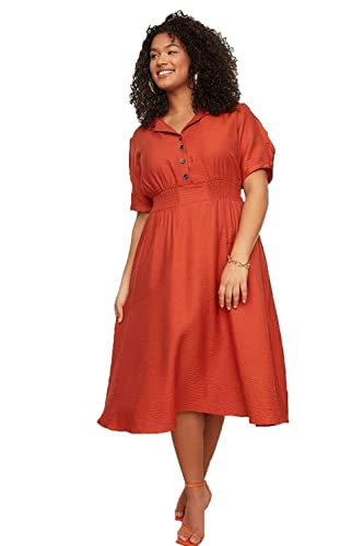 TRENDYOL Damen Midi A-Linie Regular Plus Size Kleid, Orange, 50 Größen TRENDYOL Damen Midi A-Linie Regular Plus Size Kleid, Orange, 50 Größen von TRENDYOL