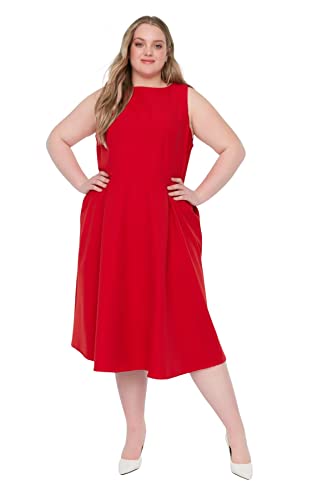 TRENDYOL Damen Midi A-Linie Regular Plus Size Kleid, Rot, 46 von TRENDYOL
