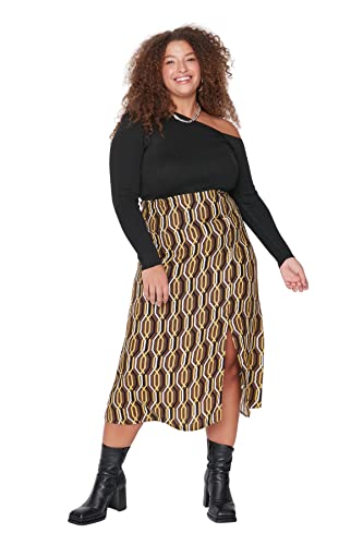 TRENDYOL Damen Midi A-Linie Schlitz Webstoff Größen in Rock Skirt, Braun, 48 von TRENDYOL