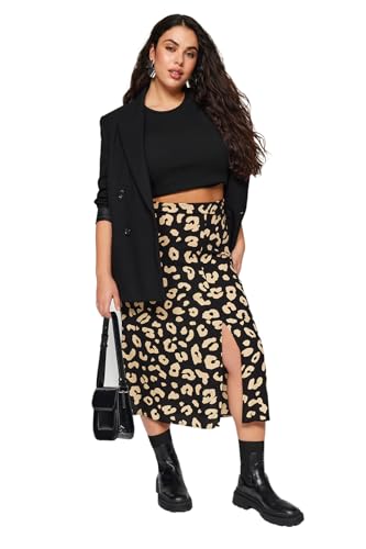 TRENDYOL Damen Midi A-Linie Schlitz Webstoff Größen in Rock Skirt, Schwarz, 52 von TRENDYOL