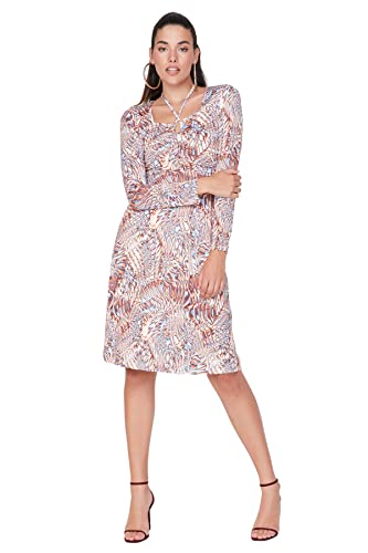 TRENDYOL Damen Midi A-line Regular Dress Kleid Karrée-Ausschnitt Standard Braun Kleid, Braun, XL von TRENDYOL