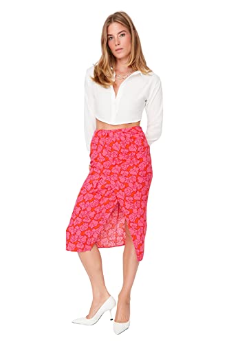 TRENDYOL Damen Midi Asymmetrisch Webstoff Rock Skirt, Rosa, 38 von TRENDYOL