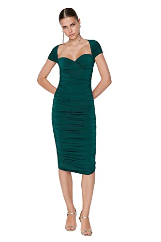 TRENDYOL Damen Bodycon Midi Dress Kleid, Smaragdgrün, 38 EU von TRENDYOL