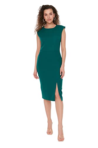 Trendyol Damen Midi, figurbetont, Normale Passform, gewebtes Kleid, grün, 38 von TRENDYOL