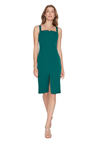 Trendyol Woman Design Maxi A-line Crew Neck Woven Dress Kleid, Grün, 42 von TRENDYOL