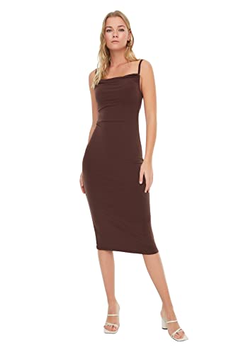 Trendyol Damen Woman Mini Standard Karrée-Ausschnitt Gestrickt Kleid, braun, X-Small von TRENDYOL