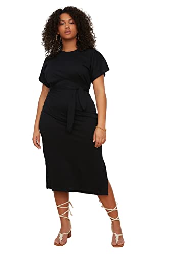 TRENDYOL Damen Midi Jerseykleid Slim Plus Size Kleid, Schwarz, 3XL von TRENDYOL