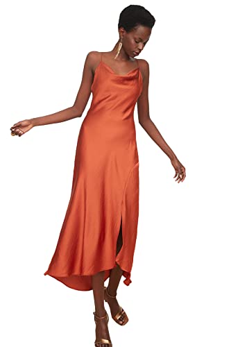 TRENDYOL Damen Degaje-kragenkleid. Dress Nacht, Zimt, 42 von TRENDYOL