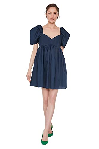 TRENDYOL Damen Midi Standard Regular Dress Kleid, Marineblau, 38 EU von TRENDYOL