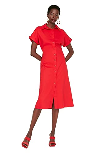 TRENDYOL Damen Midi Standard Regular Kleid, Rot, 38 von TRENDYOL