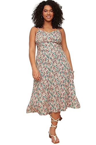 TRENDYOL Damen Midi Standard Regular Plus Size Kleid, Beige, 44 Große Größen EU von TRENDYOL