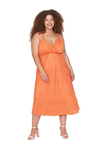 Trendyol Damen Midi Standard Relaxed Plus Size Kleid, Orange, 5XL von TRENDYOL