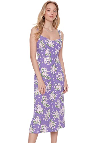 TRENDYOL Damen Midi Standard Slim Kleid, Violett, 38 von TRENDYOL