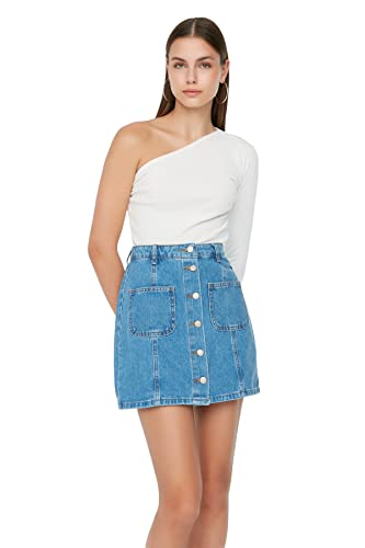 TRENDYOL Damen Mini A-Linie Denim Rock, Blau, 36 von TRENDYOL