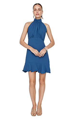 Trendyol Damen Mini A-Linie Regular Fit Woven Kleid, Marineblau, 38 von TRENDYOL