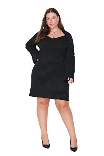 TRENDYOL Damen Mini A-line A-line Plus Size Dress Kleid, Schwarz, 50 EU von TRENDYOL