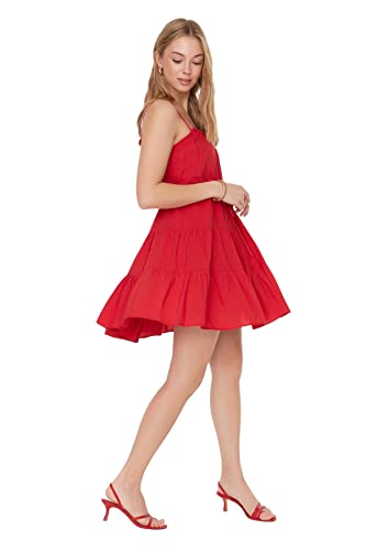 TRENDYOL Damen Mini A-line Regular Dress Kleid, Rot, 38 EU von TRENDYOL