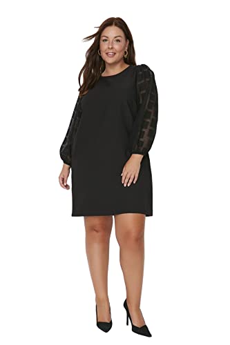 Trendyol Damen Regular A-Linie Rundhalsausschnitt Webstoff Große Größen in Kleid, Schwarz, 44 EU (IT 50) von TRENDYOL