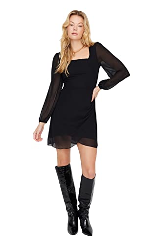 Trendyol Women's Damen Gerade Mini Lange Ärmel Geschäft Regulär Kleid Dress, Black, 40 von TRENDYOL