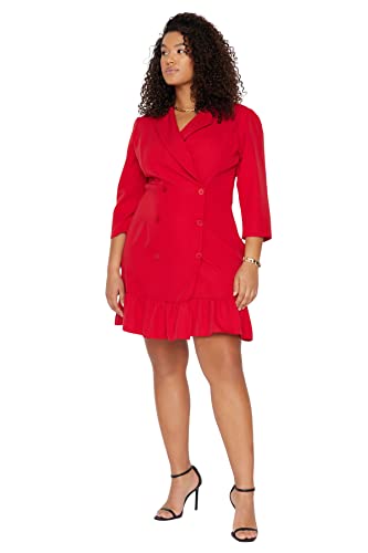 TRENDYOL Damen Mini Basic Fitted Woven Plus Size Dress Kleid, Rot, 48 von TRENDYOL