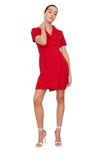 Trendyol Damen Mini-Blazerkleid, Normale Passform, gewebtes Kleid, rot, 34 von TRENDYOL