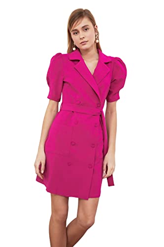 TRENDYOL Frauen Mini Jackenkleid Regular Fit Gewebte Kleid, Rosa, 36 EU von TRENDYOL