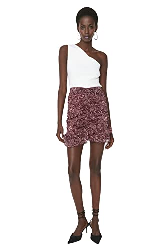 TRENDYOL Damen Mini Gerüschter Saum Flared Webstoff Rock Skirt, Multi-Color, 38 von TRENDYOL