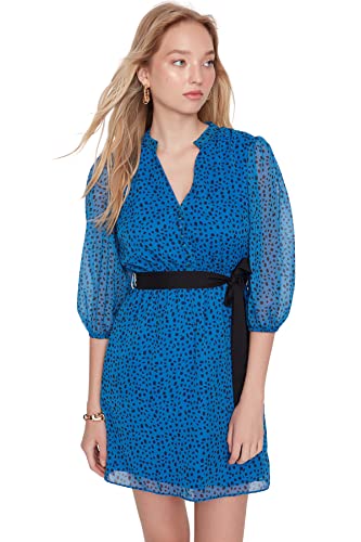 Trendyol Damen Mini Ruffle Hem Regular Dress Kleid, Navy Blue, 36 von TRENDYOL