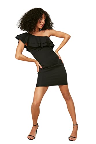 TRENDYOL Damen Mini Shift Regular Fit Woven Kleid, Schwarz, 38 von TRENDYOL