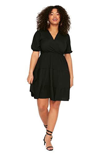 TRENDYOL Damen Mini Wrapover Regular Plus Size Kleid, Schwarz, 3XL Größen von TRENDYOL