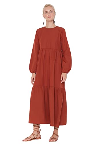 TRENDYOL Damen Trendyol Woman Design Maxi Smock Crew Neck Woven Dress, Tile Red, 38 EU von TRENDYOL