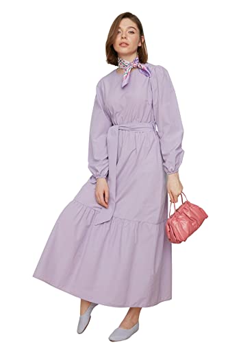 Trendyol Modest Damen Trendyol Woman Design Maxi Skater Crew Neck Woven Dress, Lila, 34 EU Trendyol Modest Damen Trendyol Woman Design Maxi Skater Crew Neck Woven Dress, Lila, 34 EU von TRENDYOL
