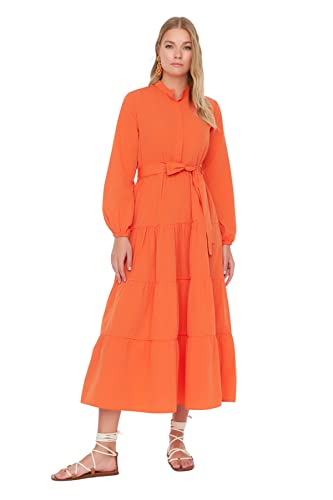 TRENDYOL Damen Woman Design Maxi A-line Crew Neck Woven Dress Kleid, Orange, 62 von TRENDYOL