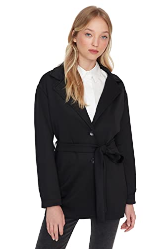 TRENDYOL Damen Modest Oversize Tunika Plain Gestrickt Jacke Coat, Schwarz, L von TRENDYOL