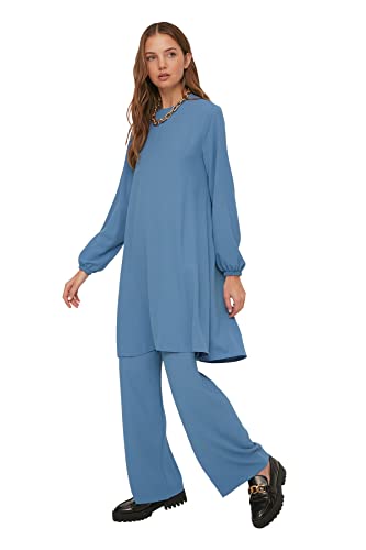 Trendyol Damen Women Plain Elastic Waist Detailed Woven Tunic Modest Top-Bottom Sets Hemd, Blue, 38 (2er Pack) von TRENDYOL