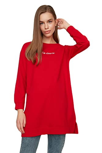 TRENDYOL Damen Rotes Minimales Gedrucktes Gestricktes Sweatshirt, Rot, L EU von TRENDYOL