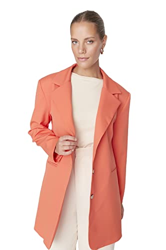 TRENDYOL Damen Modest Regular Standard Plain Webstoff Jacke Coat, Orange, 38 von TRENDYOL