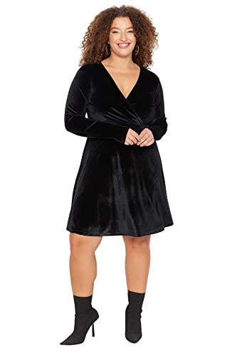 TRENDYOL Damen New Year's Eve Glam Mini Skater Regular Fit Knit Plus Size Dress Kleid, Schwarz, 3XL Größen von TRENDYOL