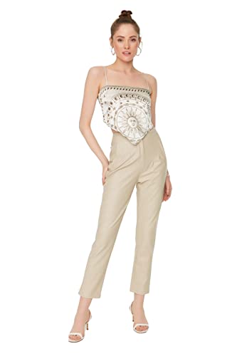 TRENDYOL Damen Normal Waist Cigarette Pants, Beige, 34 von TRENDYOL